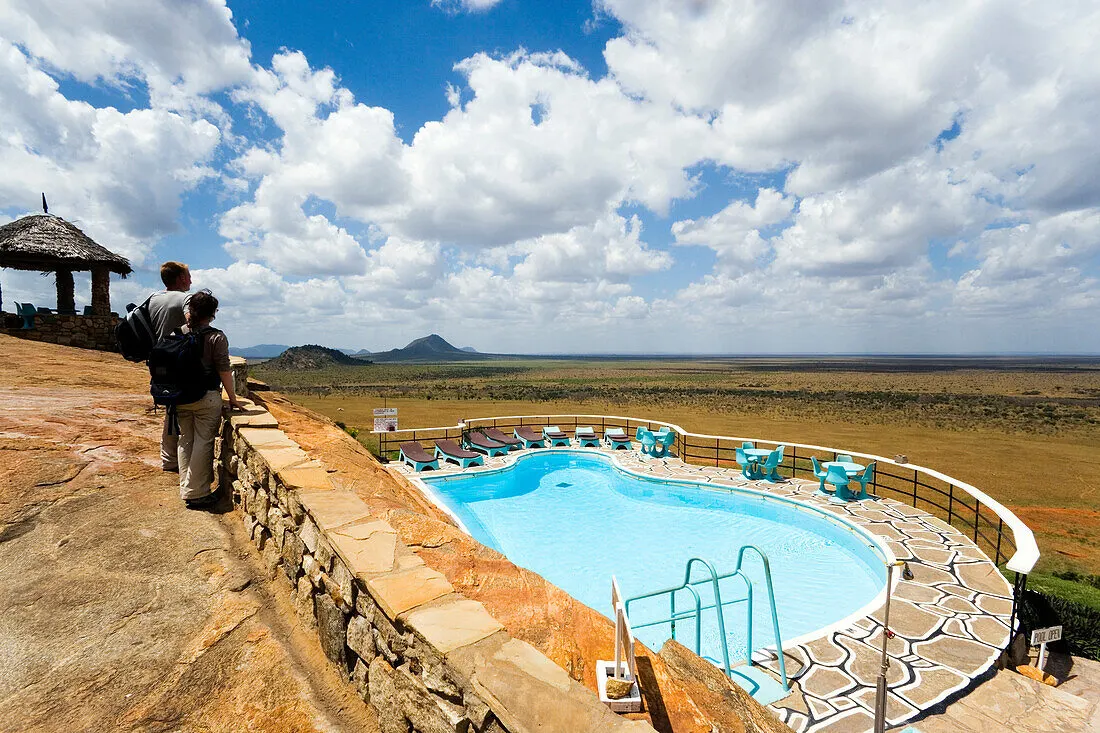 Cliffside swimming pool at Voi Safari Lodge overlooking Tsavo East