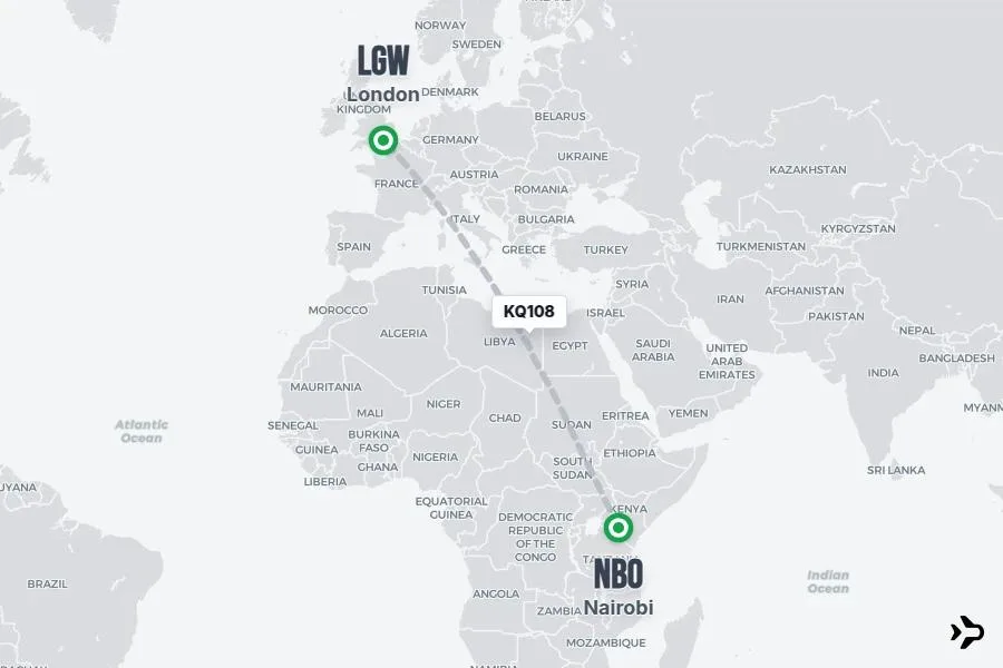 Kenya Airways aircraft for direct flights from London to Nairobi