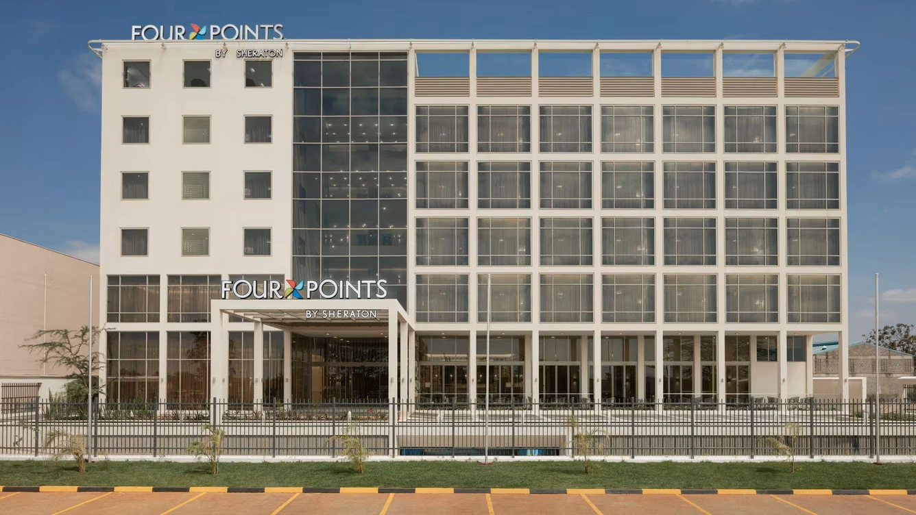Exterior entrance and luxury facade of Four Points by Sheraton Nairobi Airport hotel for pre-safari overnight layovers