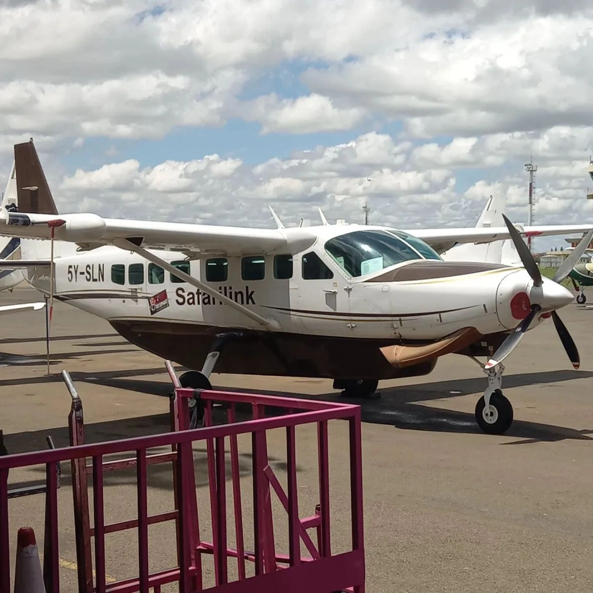 Safari light aircraft on the runway at Wilson Airport in Nairobi preparing for a direct bush flight.