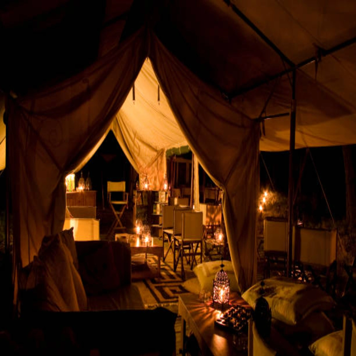 resting point on the private shaded veranda of a luxury tented camp