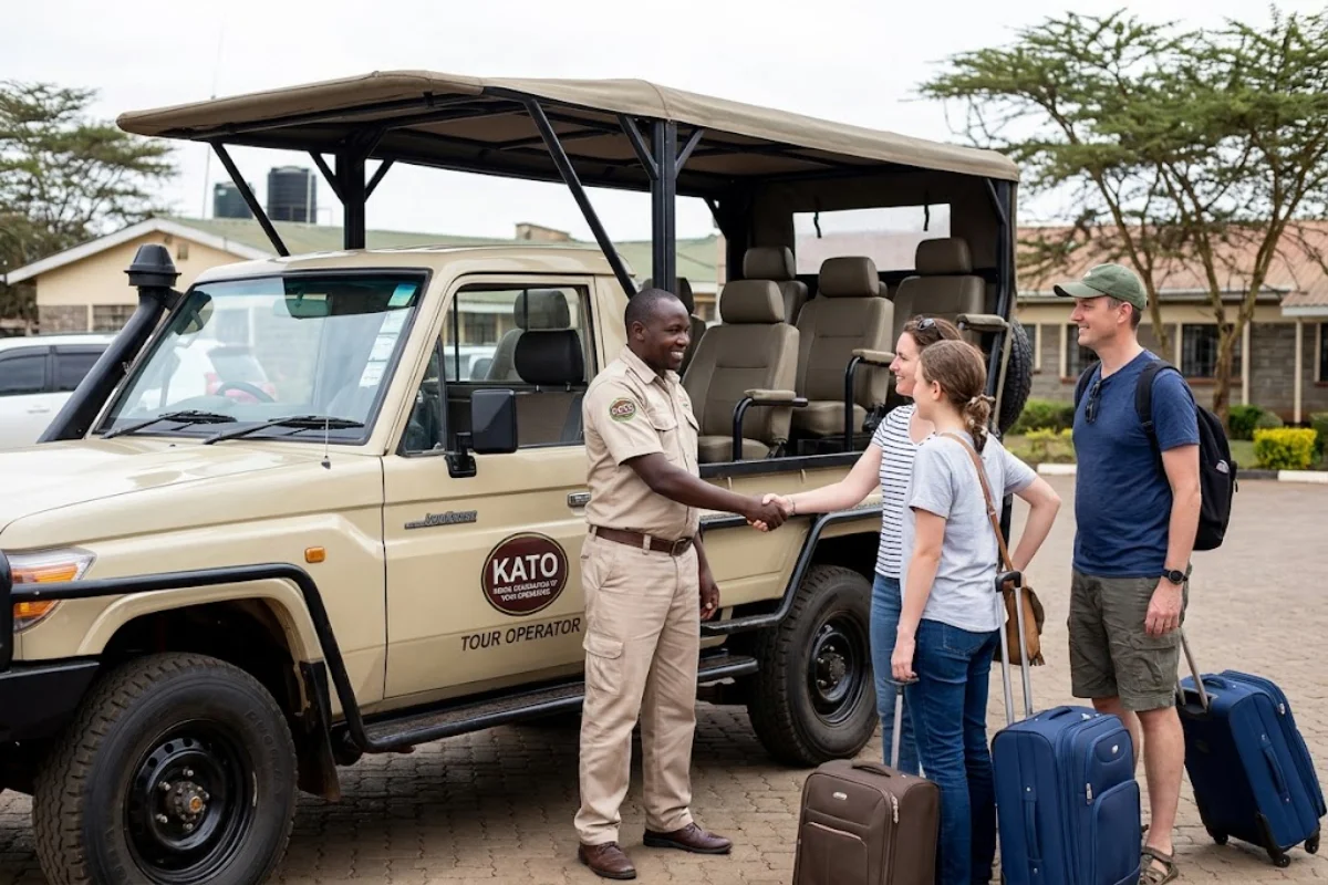 KATO registered Kenya safari guide welcoming Australian travellers in Nairobi before embarking on a game drive.